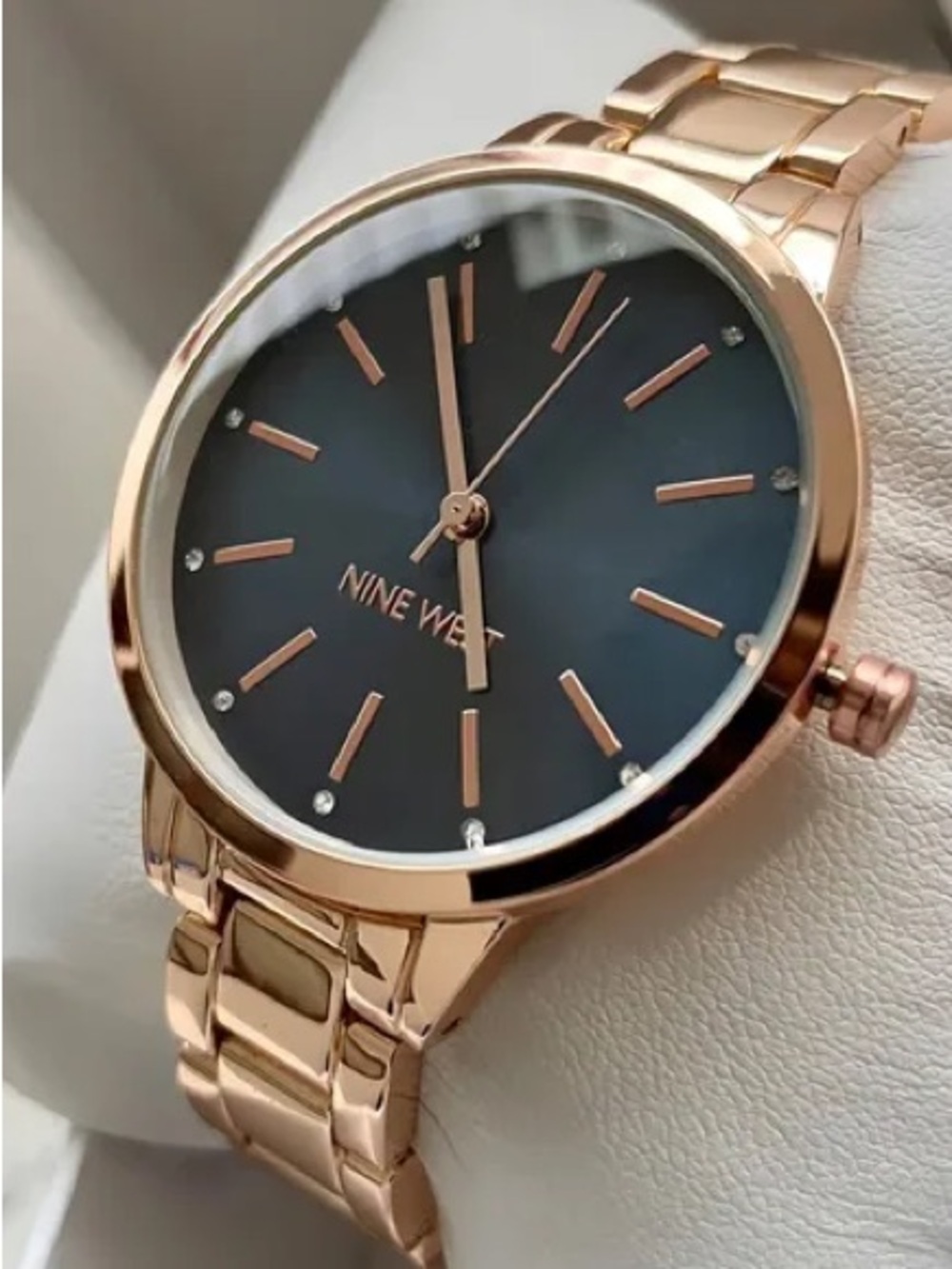 Nine West Rose Gold Bracelet Watch with Black Dial